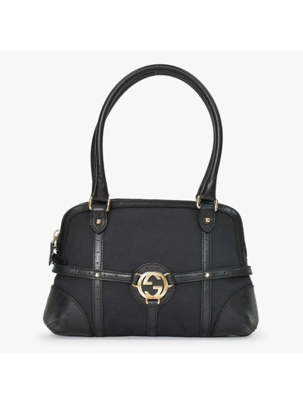 Gucci Interlocking G Handbag Canvas Leather Black Silver